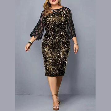 Picture of PLUS SIZE SEQUINS AND MESH BODYCON DRESS